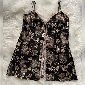 Fly-Away Front Chemise Babydoll Satin w Lace